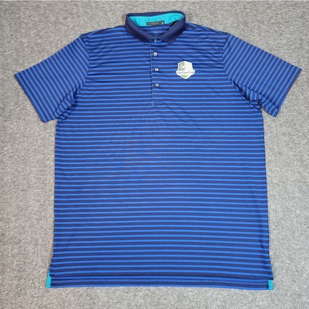 Greyson Mens Golf Polo Shirt Size  XL Blue Striped Wolf Logo Site One Cup 2025
